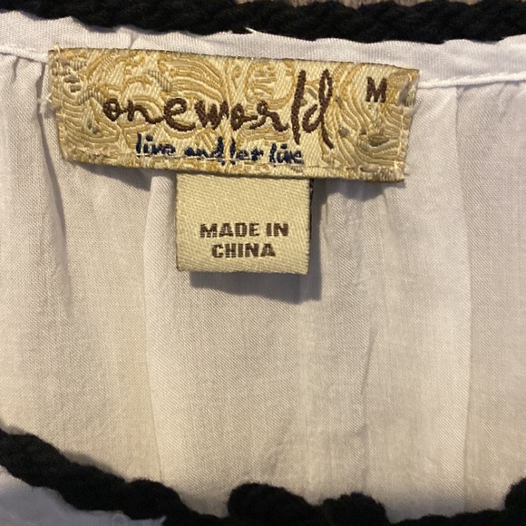 OneWorld Peasant Women’s White and Black Embroidered Top. Size Medium. - Picture 2 of 6